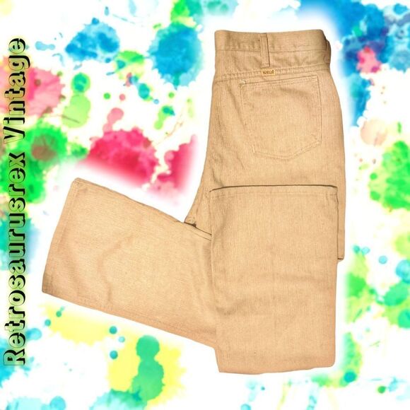 VINTAGE 1970’s Rustler Wrangler Corduroy Pants, Flare Leg Beige 34x28 - Picture 2 of 6